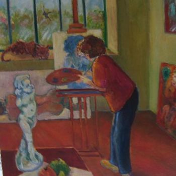 Painting titled "L'atelier" by Odile Caron, Original Artwork, Oil