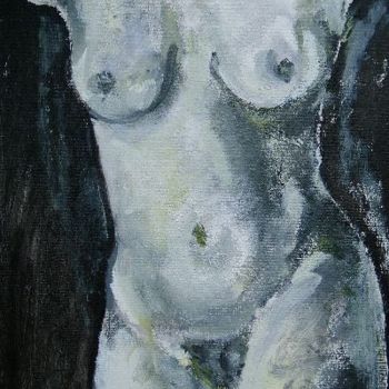 Painting titled "Nu Féminin sur fond…" by Odile Caron, Original Artwork, Oil