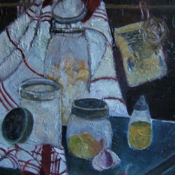 Painting titled "Nature morte au tor…" by Odile Caron, Original Artwork, Oil