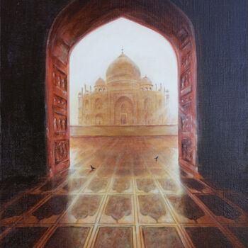 Schilderij getiteld "Taj Mahal vu de la…" door Carol Hougue, Origineel Kunstwerk, Acryl
