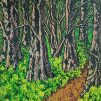 Peinture intitulée "Sendero en el bosque" par Carol Sousa Cuello, Œuvre d'art originale, Gouache Monté sur Autre panneau rig…