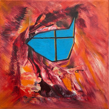 Painting titled "Red Windows---3" by Carola Eleonore Thiele, Original Artwork, Oil Mounted on Wood Panel