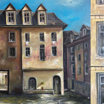 Картина под названием "Stadt der Katzen im…" - Carola Eleonore Thiele, Подлинное произведение искусства, Масло