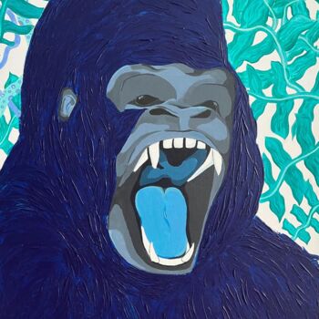 Painting titled "Blue gorilla" by Carole Brunet, Original Artwork, Acrylic