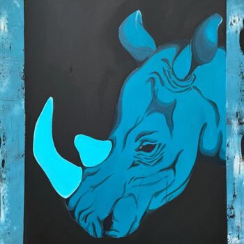Картина под названием "Rhino" - Carole Brunet, Подлинное произведение искусства, Акрил Установлен на Деревянная рама для нос…