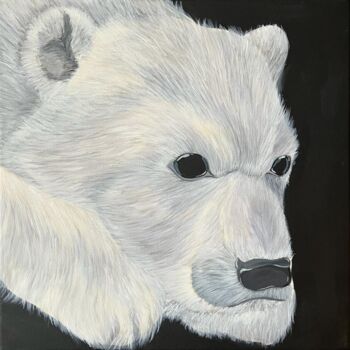 Painting titled "Ours pensif" by Carole Brunet, Original Artwork, Acrylic Mounted on Wood Stretcher frame