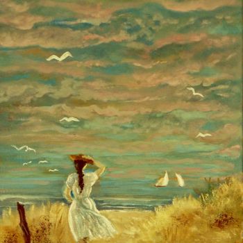 Painting titled "entre terre et mer" by Carole Closkin, Original Artwork, Oil