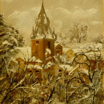 Painting titled "hiver au village" by Carole Closkin, Original Artwork, Oil