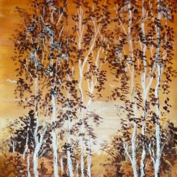 Painting titled "bouleaux du soir" by Carole Closkin, Original Artwork, Other