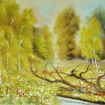 Pintura intitulada "des arbres" por Carole Closkin, Obras de arte originais, Pastel