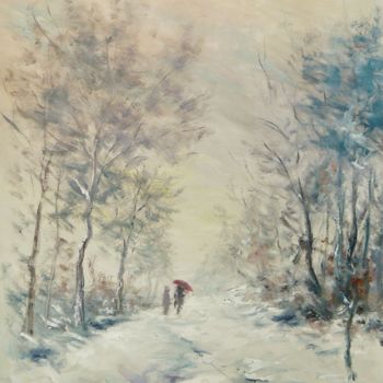 Painting titled "le parapluie rouge" by Carole Closkin, Original Artwork, Oil