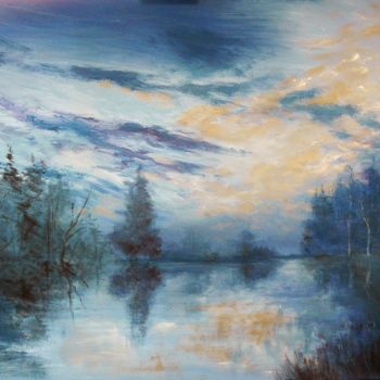 Painting titled "Matin sur le lac" by Carole Closkin, Original Artwork, Oil