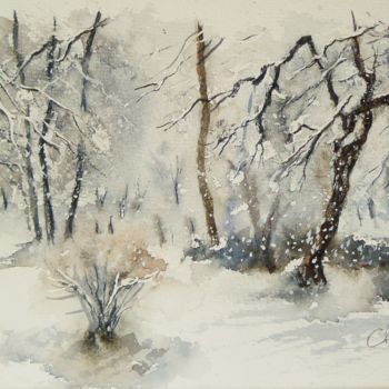 Painting titled "Neige" by Carole Closkin, Original Artwork, Watercolor