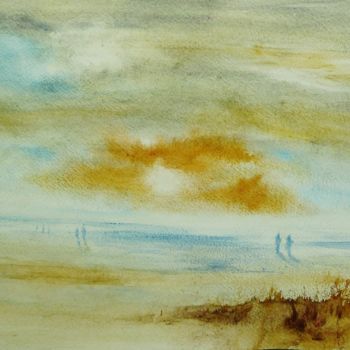 Painting titled "plage" by Carole Closkin, Original Artwork, Watercolor