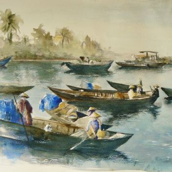 Malerei mit dem Titel "scène du Vietnam" von Carole Closkin, Original-Kunstwerk, Aquarell