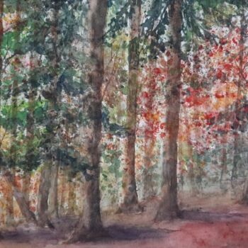 Pintura intitulada "Forêt d'automne" por Carole D'Eyssautier, Obras de arte originais, Aquarela