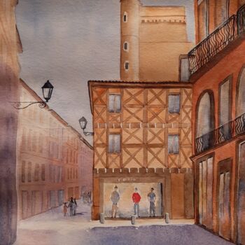 Painting titled "Toulouse rue saint-…" by Carole D'Eyssautier, Original Artwork, Watercolor