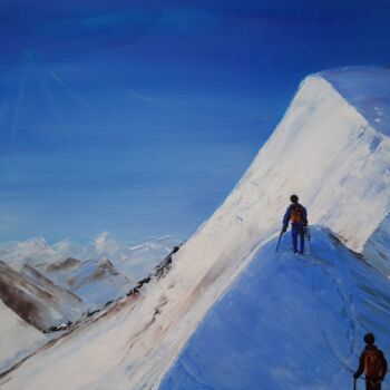 「Proche du sommet」というタイトルの絵画 Carole D'Eyssautierによって, オリジナルのアートワーク, アクリル ウッドストレッチャーフレームにマウント
