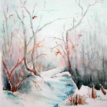 Painting titled "Sous la neige" by Carole D'Eyssautier, Original Artwork, Watercolor