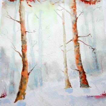 Painting titled "Forêt gelée" by Carole D'Eyssautier, Original Artwork, Watercolor