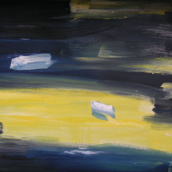 Peinture intitulée "Barques sur mer jau…" par Carole Hurel, Œuvre d'art originale, Huile