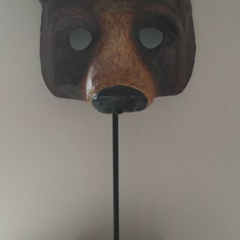 Sculpture titled "Masque Ours" by Carole Le Bolloc'H, Original Artwork, Paper maché
