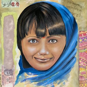 Malerei mit dem Titel "jeune indienne" von Carole Legeron, Original-Kunstwerk, Acryl