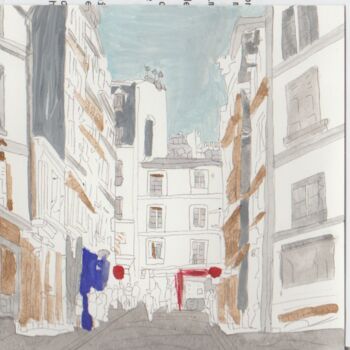 Painting titled "rue de Paris, Stree…" by Carole Lettry, Original Artwork, Watercolor