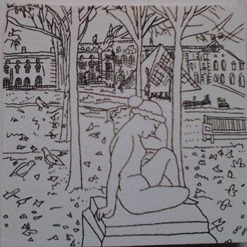 Drawing titled "Le Louvre" by Carole Lettry, Original Artwork, Ink