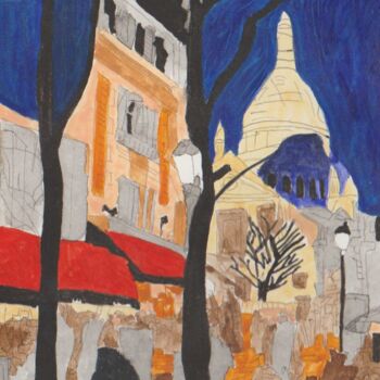 Pittura intitolato "Montmartre, Place d…" da Carole Lettry, Opera d'arte originale, Acquarello