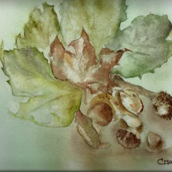 Painting titled "Ambiance automnale" by Carole Moutte, Original Artwork, Watercolor
