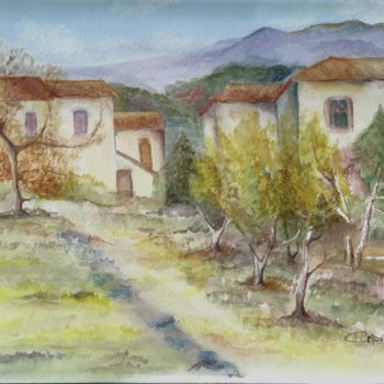 Painting titled "Ballade automnale" by Carole Moutte, Original Artwork, Watercolor