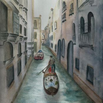 Peinture intitulée "Promenade dans Veni…" par Carole Moutte, Œuvre d'art originale, Aquarelle