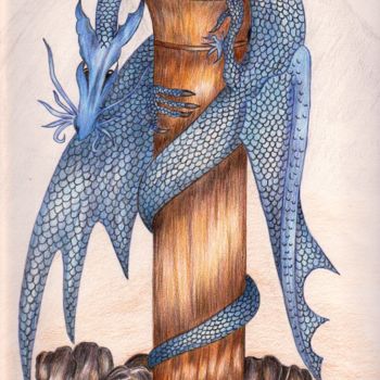 Dessin intitulée "Dragon" par Carole D'Aroca, Œuvre d'art originale, Crayon