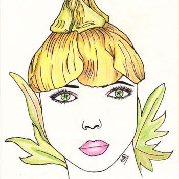 Drawing titled "La fée jaune" by Carole D'Aroca, Original Artwork, Ink