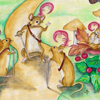 Painting titled "Les petites souris" by Carole D'Aroca, Original Artwork, Watercolor