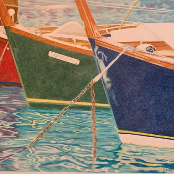 Рисунок под названием "Boats at Anchor" - Carole Mcalpine, Подлинное произведение искусства, Карандаш