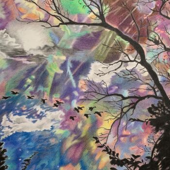 Peinture intitulée "Fractured Rainbow" par Carole Mcalpine, Œuvre d'art originale, Crayon