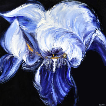 Painting titled "Iris" by Carole Sebton, Original Artwork, Oil Mounted on Wood Stretcher frame