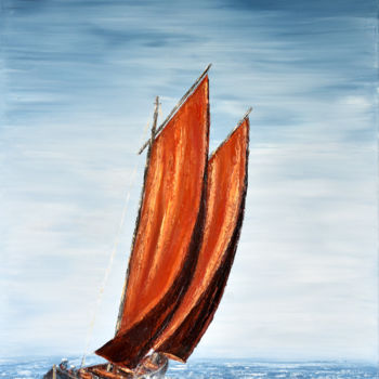 Malerei mit dem Titel "Les voiles rouges" von Carole Sebton, Original-Kunstwerk, Öl Auf Keilrahmen aus Holz montiert