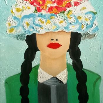 Картина под названием "Портерт девушки в ш…" - Carolina Moon, Подлинное произведение искусства, Масло