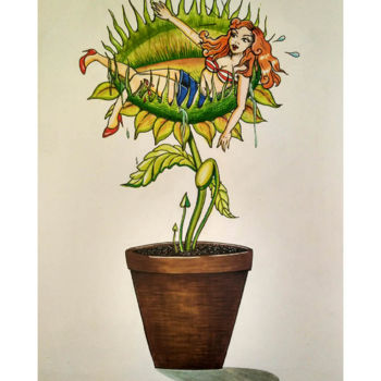 Painting titled "carnivorous plant" by Carolina Pappalardo, Original Artwork, Ink