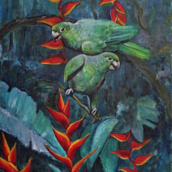 Pittura intitolato "Parrots , Moleiro b…" da Carolina Saidenberg, Opera d'arte originale, Olio