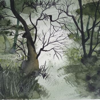 Peinture intitulée "Forêt enchantée" par Caroline Boucher, Œuvre d'art originale, Aquarelle