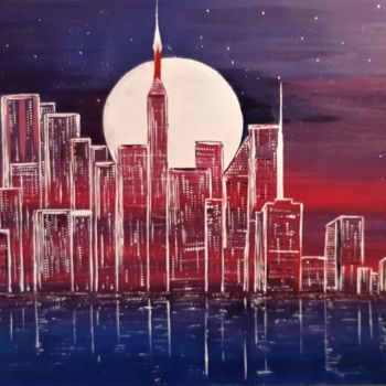 Pittura intitolato "Moonlight in New Yo…" da Caroline Colomina, Opera d'arte originale, Acrilico Montato su Telaio per barel…