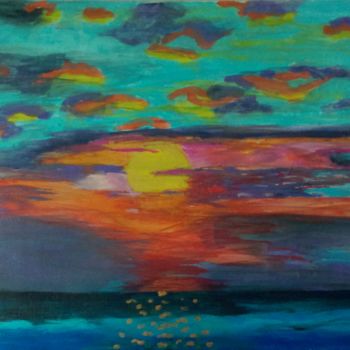 Painting titled "Crépuscule flamboya…" by Caroline Colomina, Original Artwork, Acrylic Mounted on Wood Stretcher frame