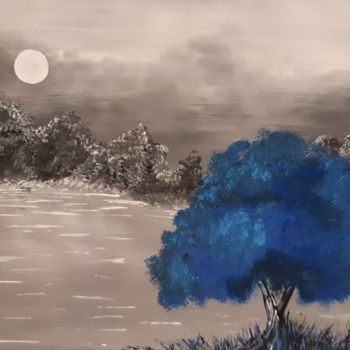 Peinture intitulée "Le blues de l'étang" par Caroline Colomina, Œuvre d'art originale, Acrylique Monté sur Châssis en bois