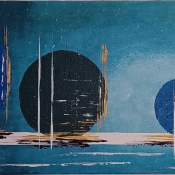 Malarstwo zatytułowany „Planètes alignées” autorstwa Caroline Colomina, Oryginalna praca, Akryl Zamontowany na Drewniana ram…