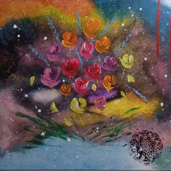 Painting titled "Fleur de Bombay" by Caroline Colomina, Original Artwork, Acrylic Mounted on Wood Stretcher frame