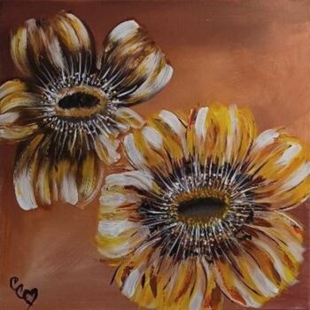 Painting titled "Mes fleurs" by Caroline Colomina, Original Artwork, Acrylic Mounted on Wood Stretcher frame